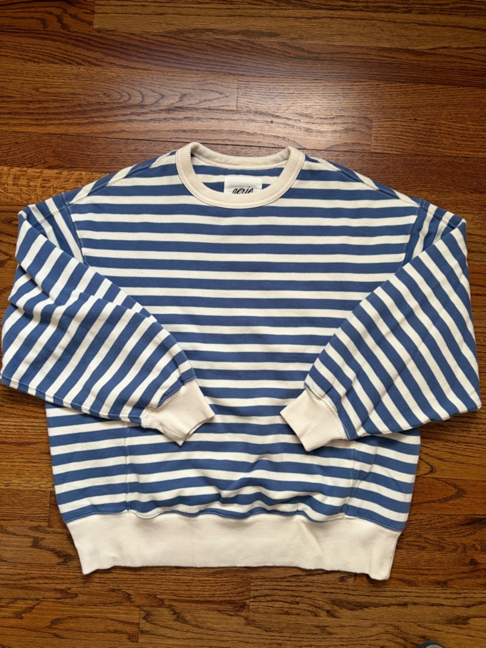 Aerie Go-To Sweatshirt Size XS Blue/Natural Stripe - Picture 4 of 4